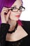 Attractive Purple Haired Girl in Glasses