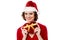 Attractive santa woman with gift box