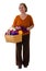 Attractive senior woman holding a basket of wool