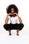 Attractive Skinny African American Teen Girl Squatting