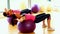 Attractive slender women doing sports exercise using fitness balls