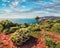 Attractive spring view of high cliffs on the Ionian Sea. Romantic morning seascape of Zakynthos Zante island, Greece, Europe. Be