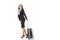 attractive stewardess with suitcase isolated