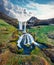 Attractive summer view of Sheep`s Waterfall. Gorgeous morning scene of Iceland, Europe.
