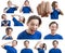 Attractive teenager making faces on white background close-up