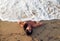 Attractive woman is lying under a cover of sea foam