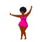 Attractive woman plus size dancing in swimming suit