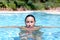 Attractive woman in sunny swimming pool