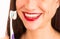 Attractive Woman Wonderful Smile Adult Female Brushing Teeth Too