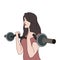 Attractive Women with low weight barbell. Hand-drawn Illustration.on isolated background