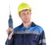 Attractive young men worker with a drill isolated