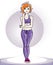 Attractive young red-haired sportswoman adult standing. Vector i