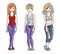 Attractive young women standing in stylish sportswear. Vector pe