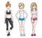 Attractive young women standing in stylish sportswear. Vector pe