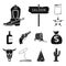 Attributes of the wild west black icons in set collection for design.Texas and America vector symbol stock web