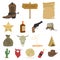 Attributes of the wild west cartoon icons in set collection for design.Texas and America vector symbol stock web