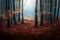 Atumn Woodland scene illustration, with sunlight through trees