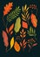 Atumnal leaves, vector illustration. Set yellow, orange, red autumnal leaves on black