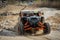 ATV and UTV in action in water hard road. Extreme offroad ride. 4x4