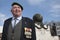 Aubagne, France. May 11, 2012. Portrait of a veteran of the French Foreign Legion in a green beret at the monument.