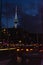 Auckland marina at night, the Skytower in the background