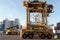 AUCKLAND, NEW ZEALAND - 17th APRIL: Straddle carriers and stack of containers at port.