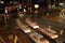 Auckland, New Zealand, November, 26, 2014; Car lights at night on a long exposure to create long trails a traffic lights in the