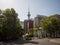 Auckland Sky Tower seen from Wellesley Street East near Albert Park Art Gallery and Central Library New Zealand Aotearoa