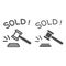 Auction hammer with sold text line and solid icon, finance concept, hitting wooden gavel in auction sign on white