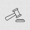 Auction hammer vector icon in line style. Court tribunal flat icon.