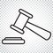 Auction hammer vector icon in line style. Court tribunal flat icon. Simple business concept pictogram on isolated background.