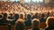 Audience in the conference hall, rear view of blurred people at business conference event