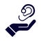 audio, audiology, ear, hand, audio on hand icon