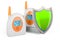 Audio baby monitor, baby alarm with shield, 3D rendering
