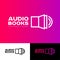 Audio book logo. The book icon and sound icon are connected. Literature emblem.