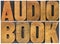 Audio book word abstract in wood type