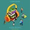 Audio books flat 3d vector electronic library: books headphones