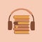 Audio books with headphones concept vector illustration, flat cartoon headset with books