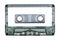 Audio cassette with blank sticker, isolated on white background. Popular audio technology of 70s, 80s and 90s.