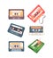 Audio cassette. retro stereo tape analogue music items nostalgic symbols of 80s sounds systems. vector picture cassette