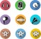 Audio game and music listening colorful circle icons and badges