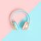 Audio headphone 3d render image in pink and blue