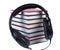 Audio headphones on a pile of books with color covers.