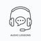 Audio lessons line icon. Vector outline illustration of headphones with microphone. Digital education pictogram