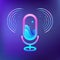 Audio microphone for concept voice recording. Sound waves around icon of radio. Logo design for studio or artificial