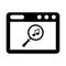 Audio search, magnifying glass, sound icon. Black color