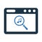 Audio search, magnifying glass, sound icon. Vector graphics