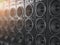 Audio sound speaker system. Black loudspeakers in a row with DO