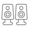 Audio speakers thin line icon. Two loud stereo sound devices symbol, outline style pictogram on white background