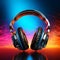 Audio spectrum Headphones on background create a dynamic music banner